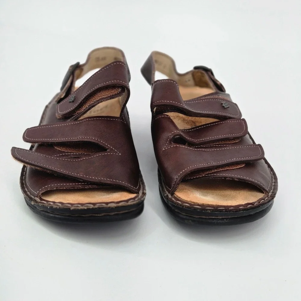 Finn Comfort Baltrum Brown Leather Triple Strap Comfort Men's Sandal EU 40 US 7